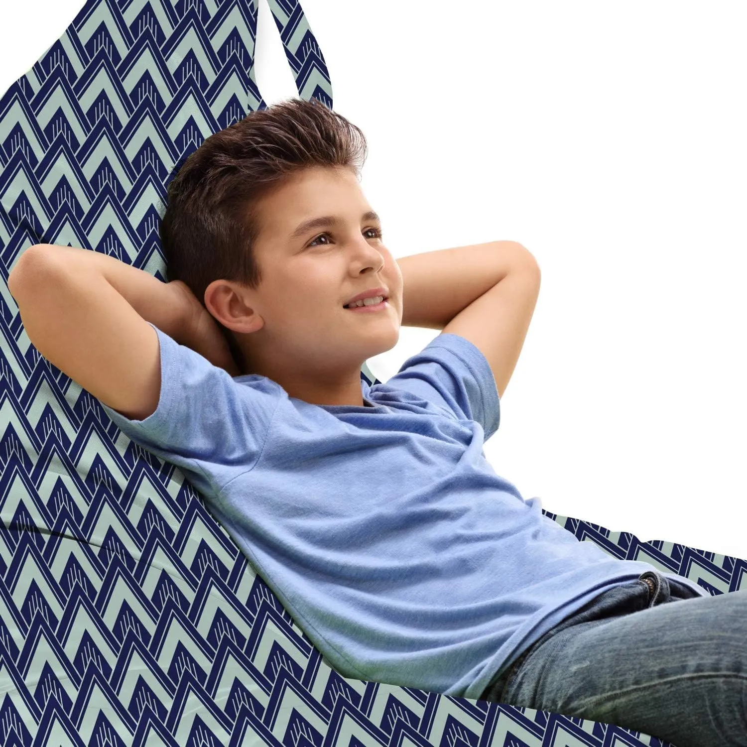 Ambesonne Modern Lounger Chair Bag, Symmetrical Pattern of Diagonal Nested Squares Check Squama Inspired, High Capacity Storage with Handle Container, Lounger Size, Night Blue Pale Seafoam
