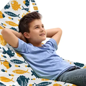 Ambesonne Nautical Lounger Chair Bag, Graphical Illustration of Ornamental Bizarre Fish Silhouettes Smiling, High Capacity Storage with Handle Container, Lounger Size, Orange Dark Teal White