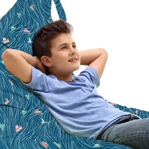 Ambesonne Nautical Lounger Chair Bag, Waves Ships Cartoon Nautical Sailboat Vacations Travel Pattern, High Capacity Storage with Handle Container, Lounger Size, Petrol Blue Jade Green