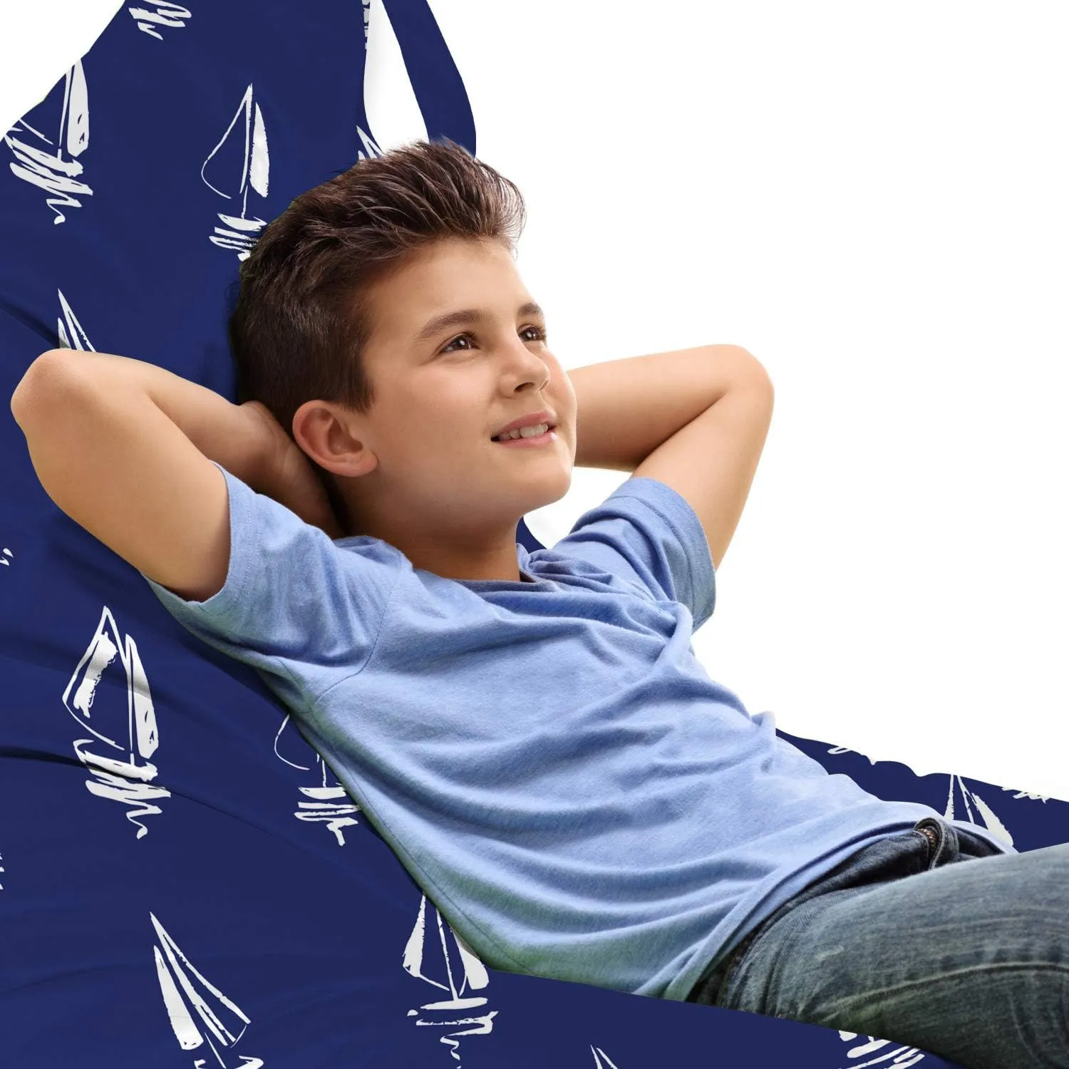 Ambesonne Navy Blue Lounger Chair Bag, Hand Drawn Style Sailing Yacht Silhouettes Ocean Travel Regatta Race Theme, High Capacity Storage with Handle Container, Lounger Size, Dark Blue White