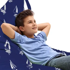 Ambesonne Navy Blue Lounger Chair Bag, Hand Drawn Style Sailing Yacht Silhouettes Ocean Travel Regatta Race Theme, High Capacity Storage with Handle Container, Lounger Size, Dark Blue White