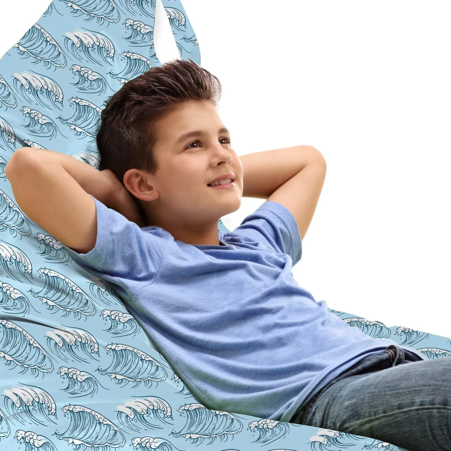 Ambesonne Ocean Lounger Chair Bag, Sea Waves Bubbly Coastal Vibes Surfing Summer Travel Marine Illustration, High Capacity Storage with Handle Container, Lounger Size, Pale Blue White