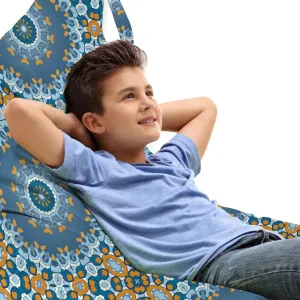 Ambesonne Orange Mandala Lounger Chair Bag, Flourish Oriental Fractal Inspired Ornament Eastern Culture, High Capacity Storage with Handle Container, Lounger Size, Slate Blue and Marigold