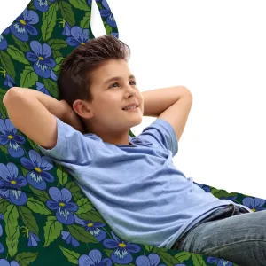 Ambesonne Pansy Lounger Chair Bag, Digitally Generated Demonstration of Petals and Leaves Top View Scene, High Capacity Storage with Handle Container, Lounger Size, Ceil Blue Green Emerald