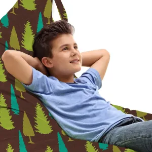 Ambesonne Pine Tree Lounger Chair Bag, Spruce Autumn Forest Trees Evergreen Plants Nature Print, High Capacity Storage with Handle Container, Lounger Size, Brown Apple Green