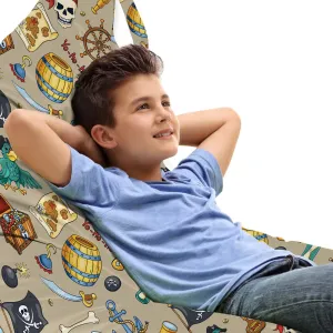 Ambesonne Pirates Lounger Chair Bag, Cheerful Sketch Cartoon Pattern with Adventurous Sea Travel Piracy Theme Elements, High Capacity Storage with Handle Container, Lounger Size, Multicolor