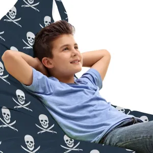 Ambesonne Pirates Lounger Chair Bag, Jolly Roger Pattern in Classic Nautical Colors Dangerous Halloween Character, High Capacity Storage with Handle Container, Lounger Size, Dark Blue White
