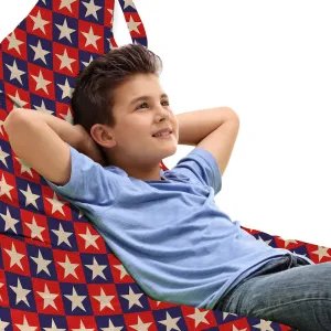 Ambesonne Prehistoric Country Lounger Chair Bag, Checkered Pattern in Navy Red with Stars National Loyalty Design, High Capacity Storage with Handle Container, Lounger Size, Cream Navy Red