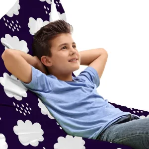 Ambesonne Rain Lounger Chair Bag, Cumulus Style Puffy Clouds Participating White Droplets Repeating Pattern, High Capacity Storage with Handle Container, Lounger Size, Dark Purple and White