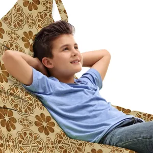 Ambesonne Retro Lounger Chair Bag, Prehistoric Oriental Composition of Triangles Dots Flower Leaves Repeating Pattern, High Capacity Storage with Handle Container, Lounger Size, Caramel Tan