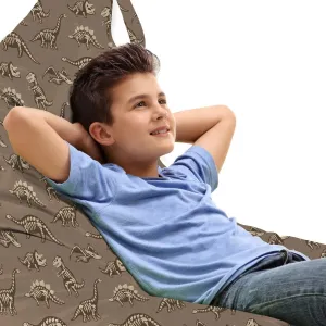 Ambesonne Skeleton Lounger Chair Bag, Sketchy Doodle of Various Breeds Fossil Dinosaurs Extinct Animal, High Capacity Storage with Handle Container, Lounger Size, Cocoa Pale Sepia