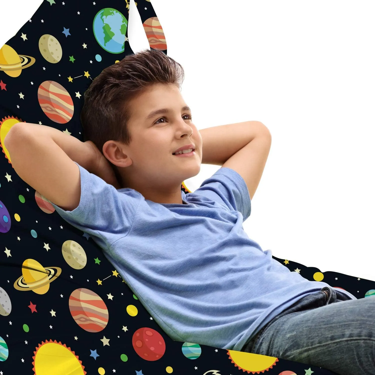 Ambesonne Space Lounger Chair Bag, Comets and Constellations Stars with Polka Dots Earth Sun Saturn Mars Solar System, High Capacity Storage with Handle Container, Lounger Size, Multicolor
