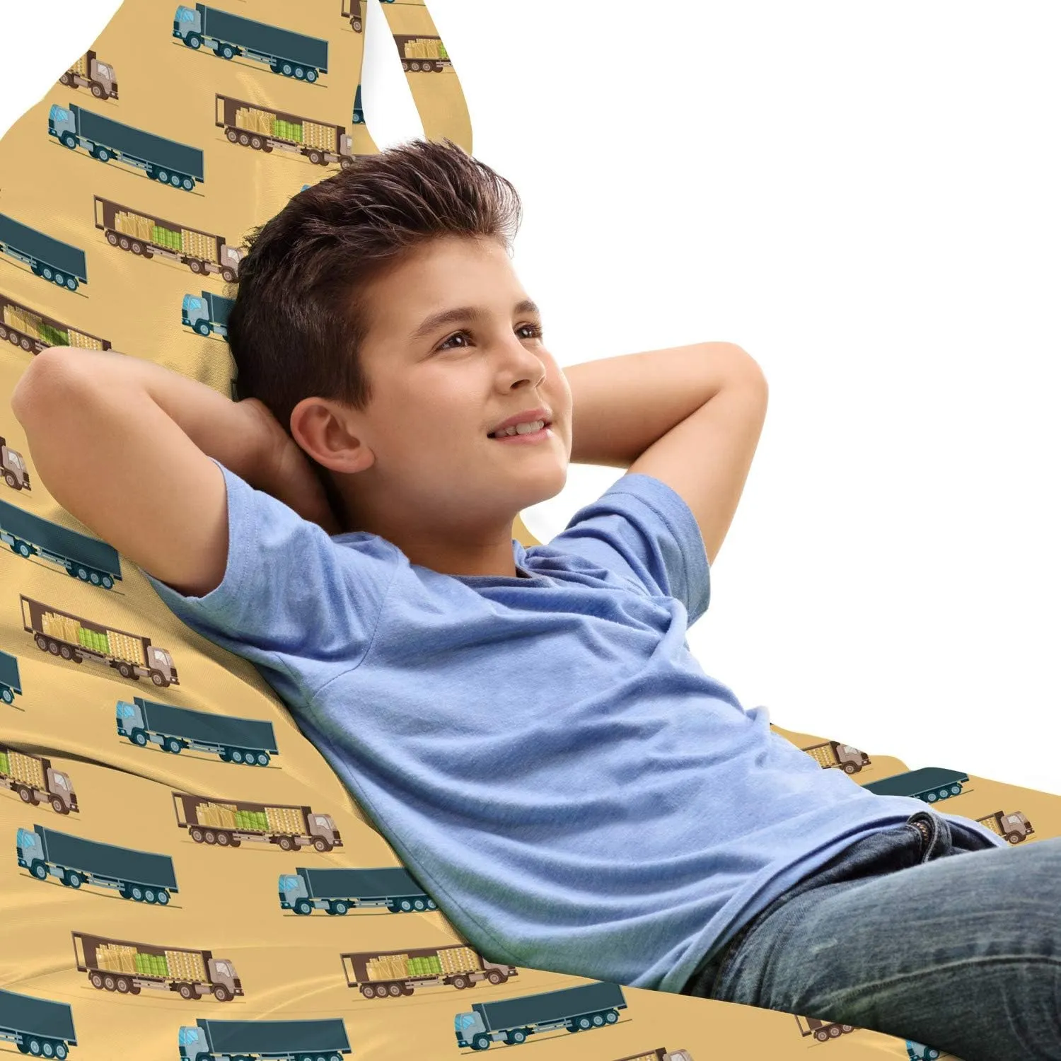 Ambesonne Travel Lounger Chair Bag, Delivery Trucks Shipping Cars Van Warehouse Mechanical Transport Theme, High Capacity Storage with Handle Container, Lounger Size, Pale Orange Slate Blue
