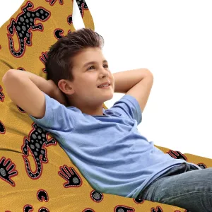 Ambesonne Tribal Lounger Chair Bag, Aboriginal Style Inspired Layout of Hands and Reptiles Composition, High Capacity Storage with Handle Container, Lounger Size, Marigold Multicolor