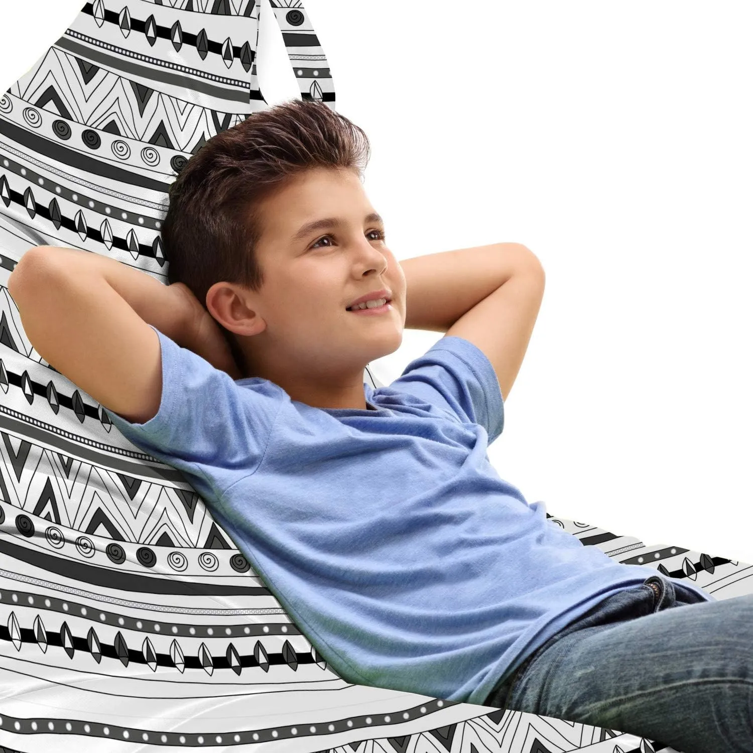 Ambesonne Tribal Lounger Chair Bag, Prehistoric Aztec with Circles Triangles Tribal Folk Pattern, High Capacity Storage with Handle Container, Lounger Size, Charcoal Grey White