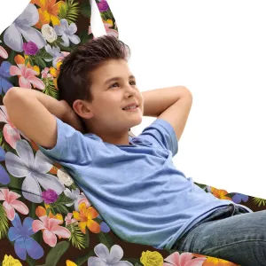 Ambesonne Tropical Lounger Chair Bag, Interpretation of Colorful Various Endemic Hawaiian Flowers, High Capacity Storage with Handle Container, Lounger Size, Charcoal Grey Multicolor