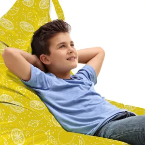 Ambesonne Yellow and White Lounger Chair Bag, Lemons Leaves and Water Droplets Design Monochrome Fruit Illustration, High Capacity Storage with Handle Container, Lounger Size, Yellow White