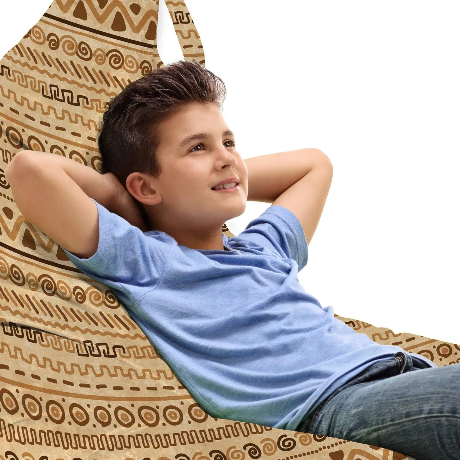 Ambesonne Zambia Lounger Chair Bag, Hieroglyph Style Geometric Abstract Motif, High Capacity Storage with Handle Container, Lounger Size, Sand Brown Caramel