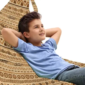Ambesonne Zambia Lounger Chair Bag, Hieroglyph Style Geometric Abstract Motif, High Capacity Storage with Handle Container, Lounger Size, Sand Brown Caramel