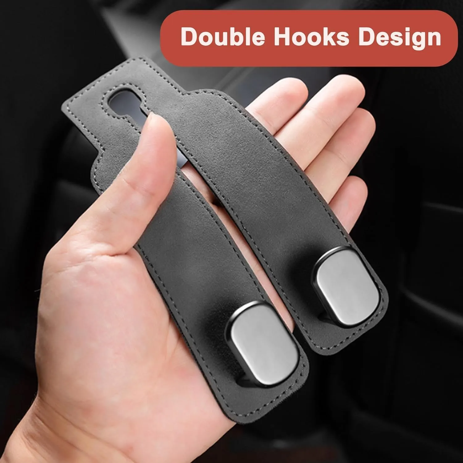 Amelity 4 Pack Car Purse Hook, Car Hooks for Purses and Bags Cute, Headrest Hooks for Car (Grey-4 Pack)