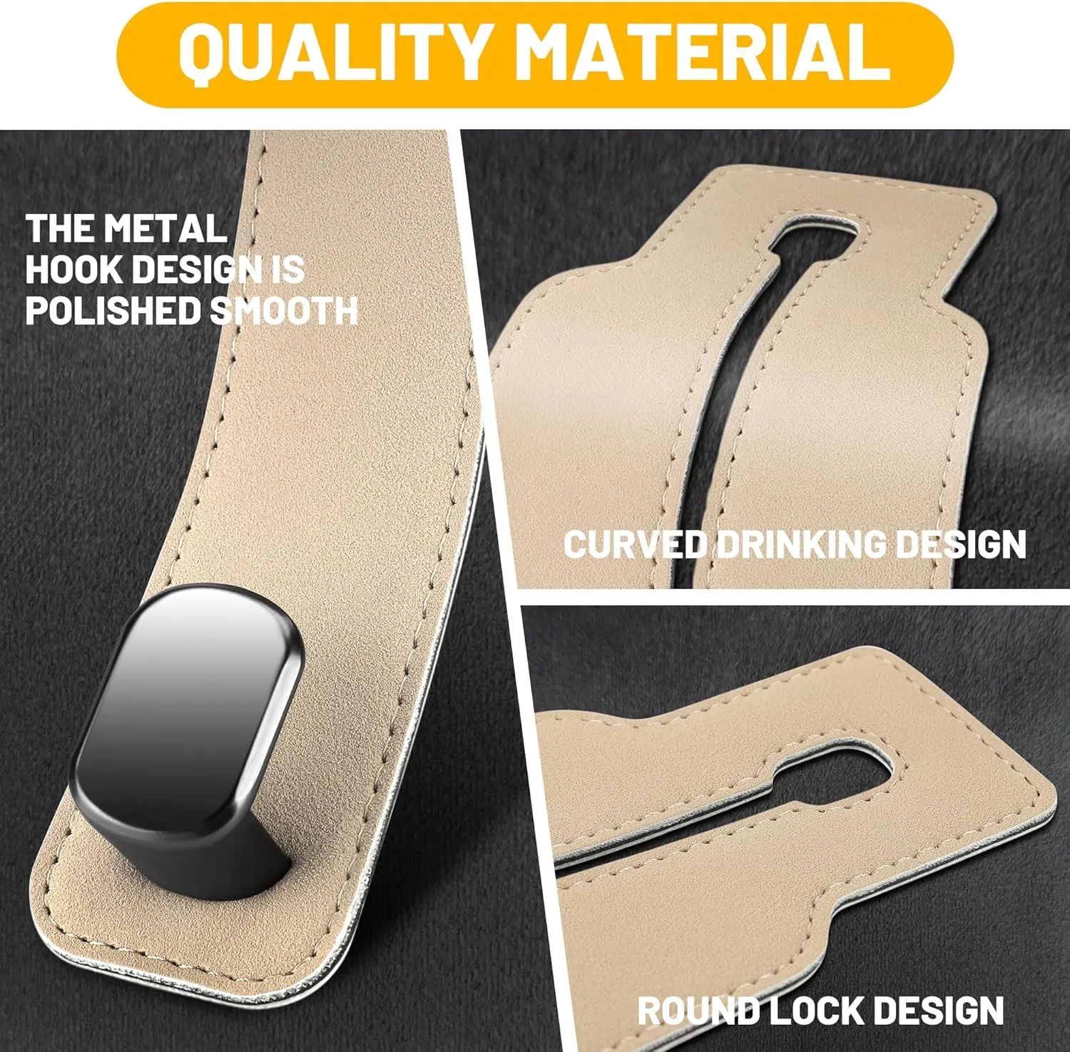 Amelity Car Seat Hooks, Car Seat Back Storage Hook, Purse Hanger for Car, Car Bag Hooks (Beige-4 Pack)