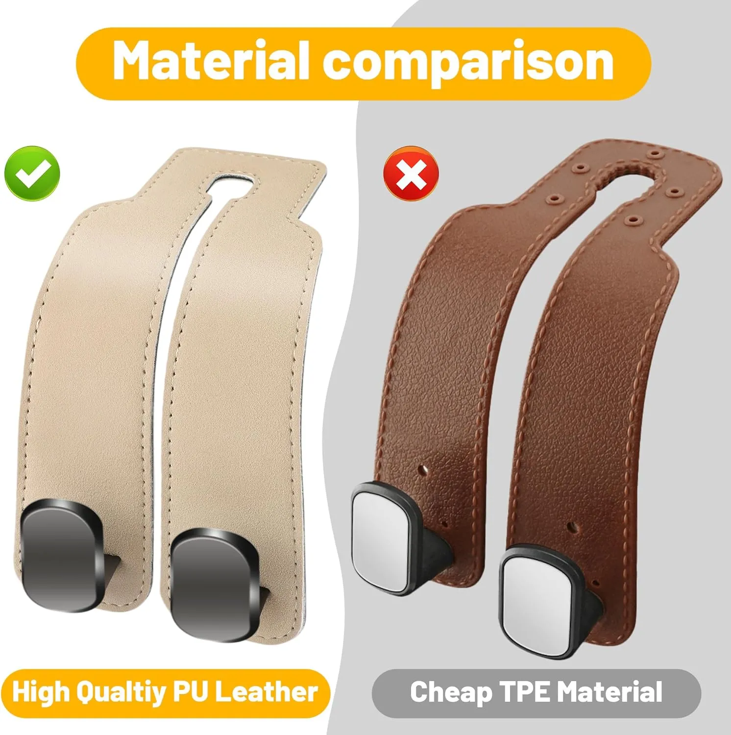 Amelity Car Seat Hooks, Car Seat Back Storage Hook, Purse Hanger for Car, Car Bag Hooks (Beige-4 Pack)