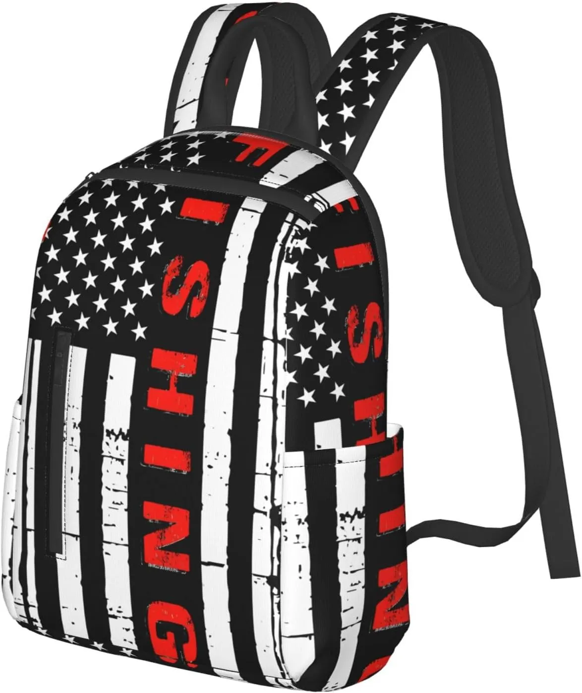 American Fishing Flag Casual Backpacks Laptop Backpack Outdoor Travel Rucksack Sport Carry-On Daypack Lightweight Bag with Multi-Pockets