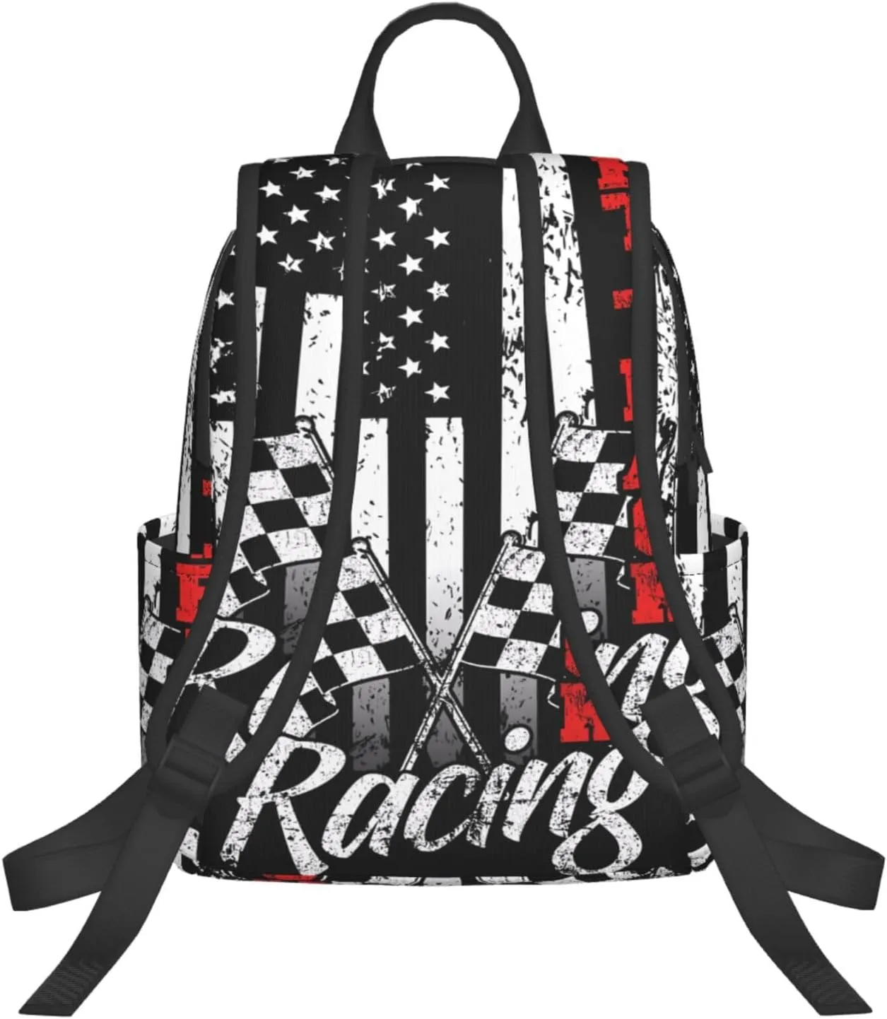 American Flag Dirt Track Racing Car Bike Driver Racer Casual Backpacks Laptop Backpack Outdoor Travel Rucksack Sport Carry-On Daypack Lightweight Bag with Multi-Pockets