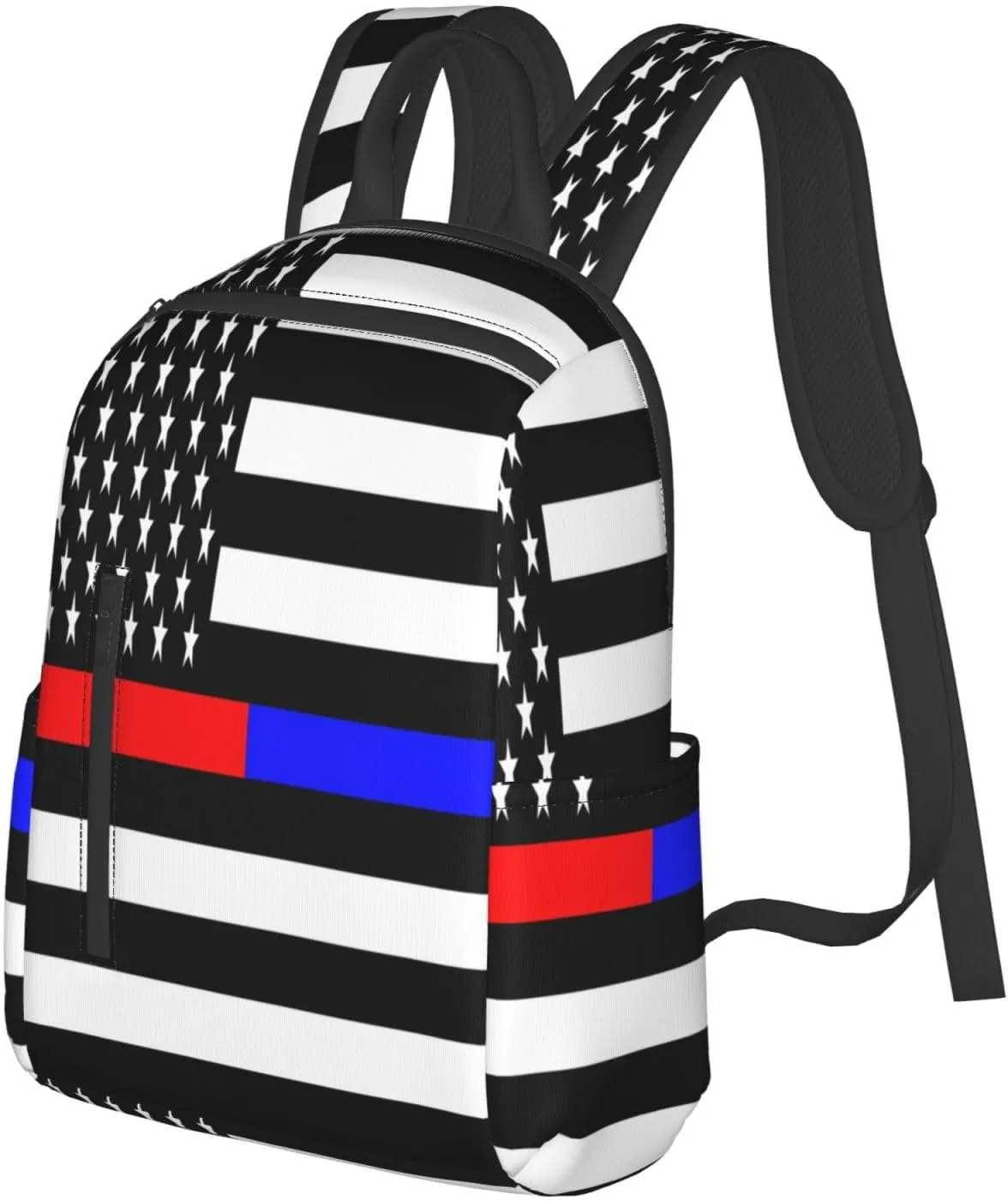 American Flags Thin Blue Red Line Casual Backpacks Laptop Backpack Outdoor Travel Rucksack Sport Carry-On Daypack Lightweight Bag with Multi-Pockets