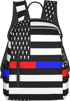 American Flags Thin Blue Red Line Casual Backpacks Laptop Backpack Outdoor Travel Rucksack Sport Carry-On Daypack Lightweight Bag with Multi-Pockets