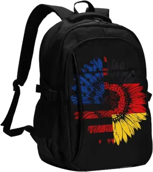 American German Germany Flag Travel Backpacks Casual Backpack Large Capacity Laptop Rucksack Luggage Daypacks with USB Charging Port Multi-Pockets Bags for Hiking