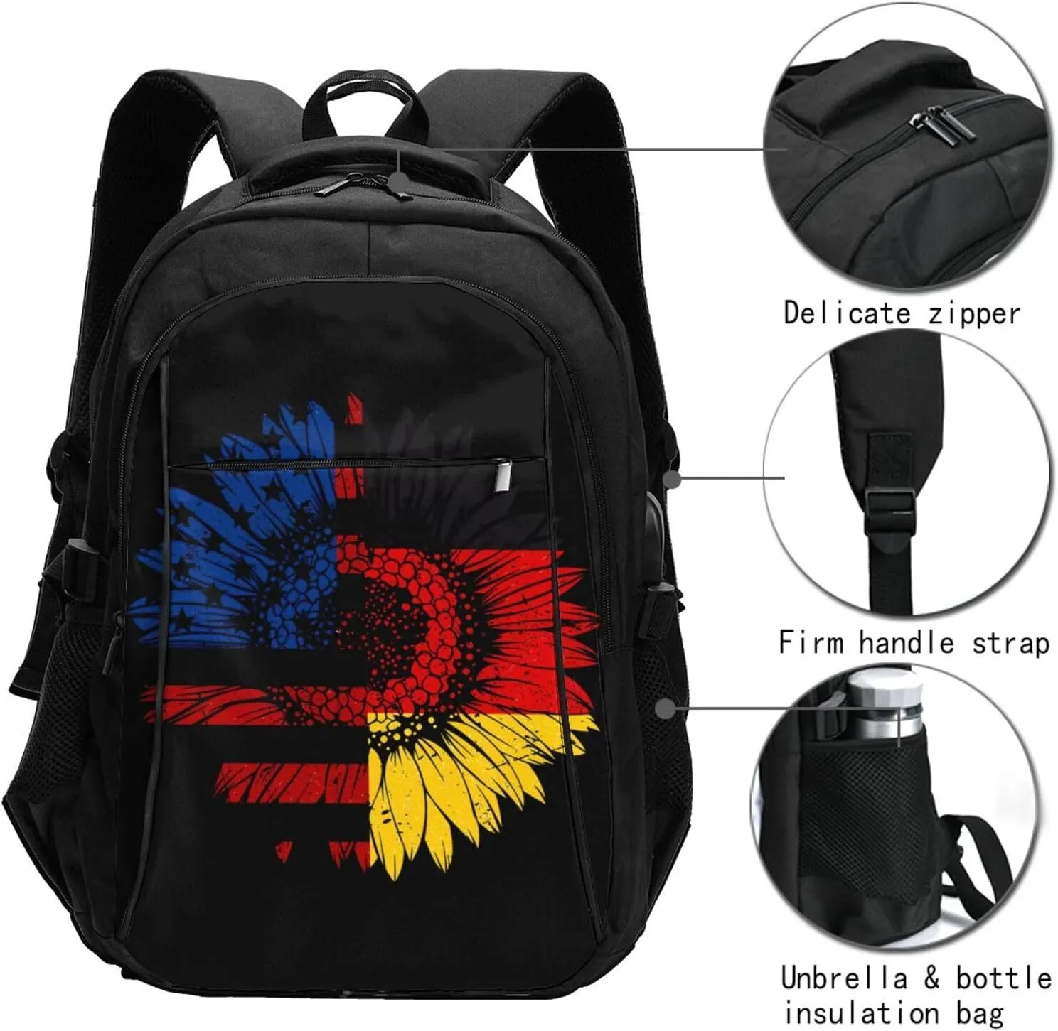 American German Germany Flag Travel Backpacks Casual Backpack Large Capacity Laptop Rucksack Luggage Daypacks with USB Charging Port Multi-Pockets Bags for Hiking