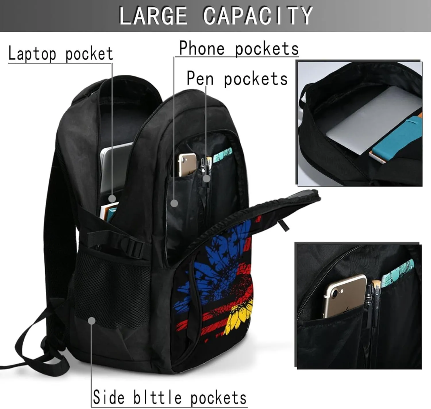 American German Germany Flag Travel Backpacks Casual Backpack Large Capacity Laptop Rucksack Luggage Daypacks with USB Charging Port Multi-Pockets Bags for Hiking