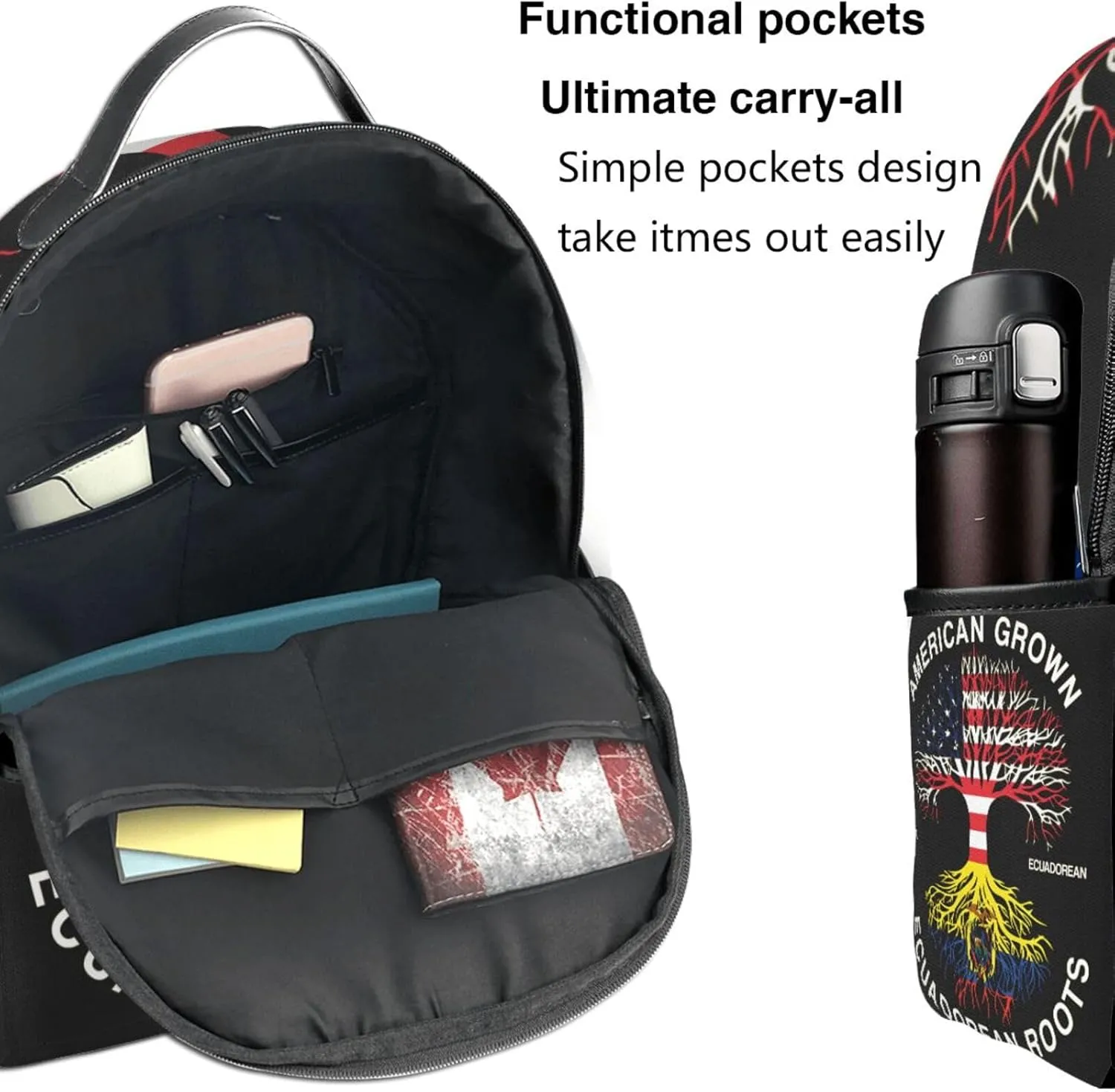 American Grown Ecuadorian Roots Ecuador Flag Casual Backpacks Laptop Backpack Carry-on Daypack Sports Travel Rucksack Lightweight Working Bag for Outdoor Hiking Cycling Walking