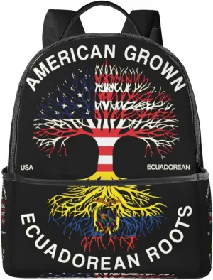 American Grown Ecuadorian Roots Ecuador Flag Casual Backpacks Laptop Backpack Carry-on Daypack Sports Travel Rucksack Lightweight Working Bag for Outdoor Hiking Cycling Walking