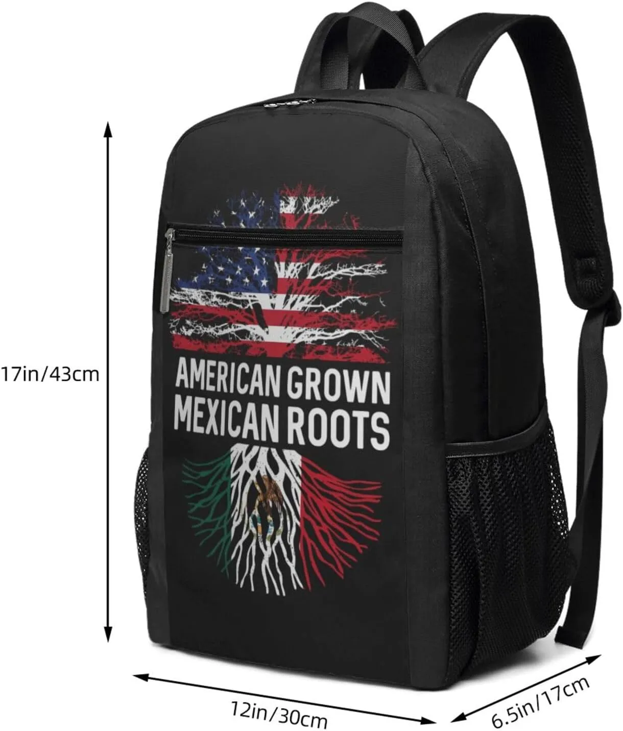 American Grown Mexican Roots Mexico Flag Tree Casual Backpacks Sports Backpack Large Capacity Travel Rucksack Laptop Daypack with Multi-Pockets Adjustable Strap Work Bag for Hiking