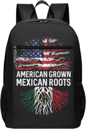 American Grown Mexican Roots Mexico Flag Tree Casual Backpacks Sports Backpack Large Capacity Travel Rucksack Laptop Daypack with Multi-Pockets Adjustable Strap Work Bag for Hiking
