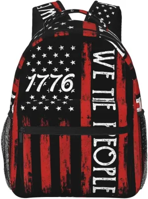 American Independence Day American Flag 1776 We The People Casual Backpacks Sport Backpack Travel Rucksack Canvas Daypack Workout Bags with Pockets for Gym Working Hiking