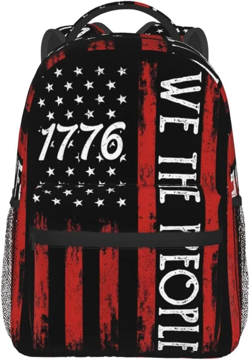 American Independence Day American Flag 1776 We The People Casual Backpacks Sport Backpack Travel Rucksack Canvas Daypack Workout Bags with Pockets for Gym Working Hiking