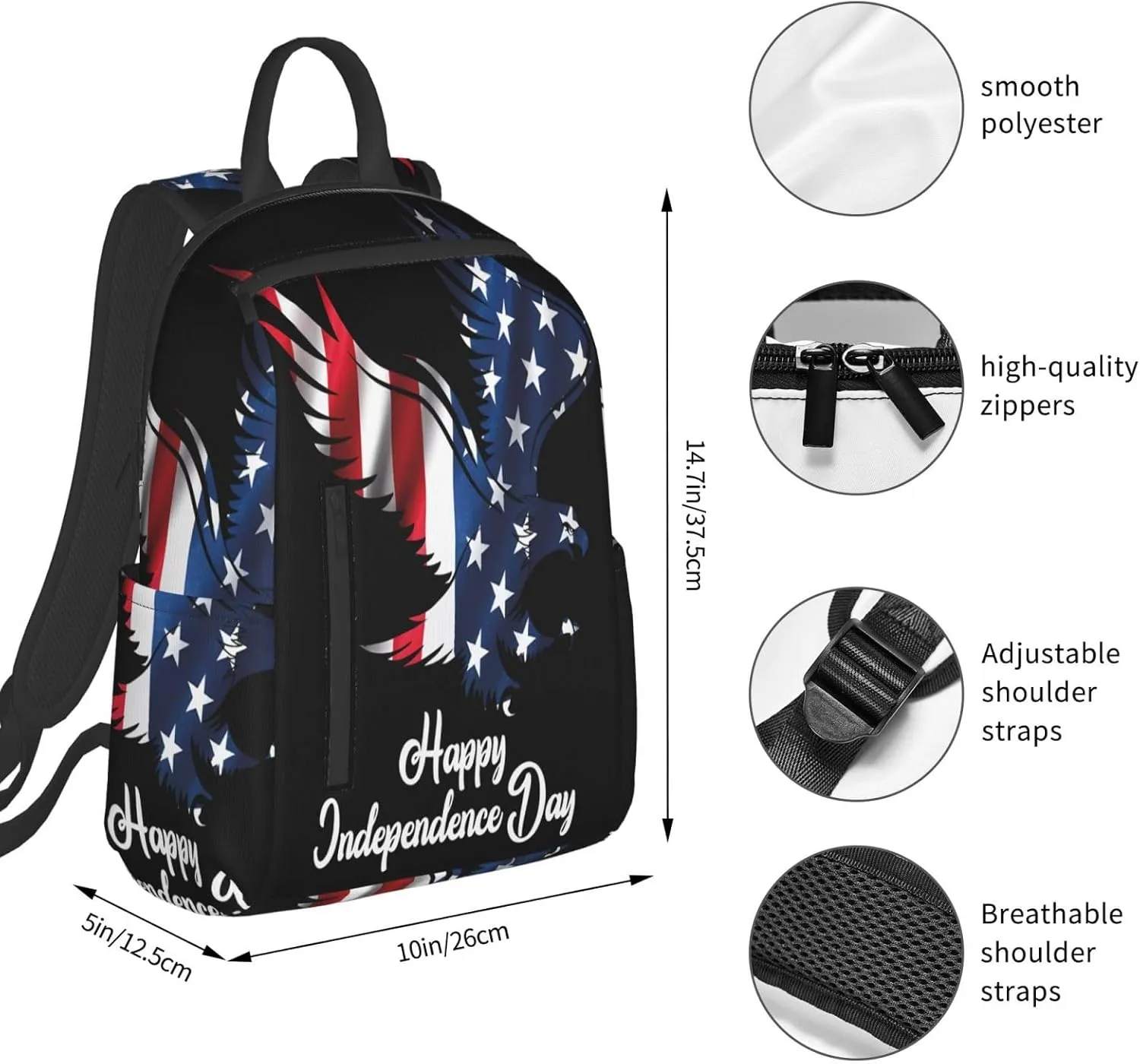 American Independence Day American Flag 1776 We The People Eagle Casual Backpacks Laptop Backpack Outdoor Travel Rucksack Sport Carry-On Daypack Lightweight Bag with Multi-Pockets