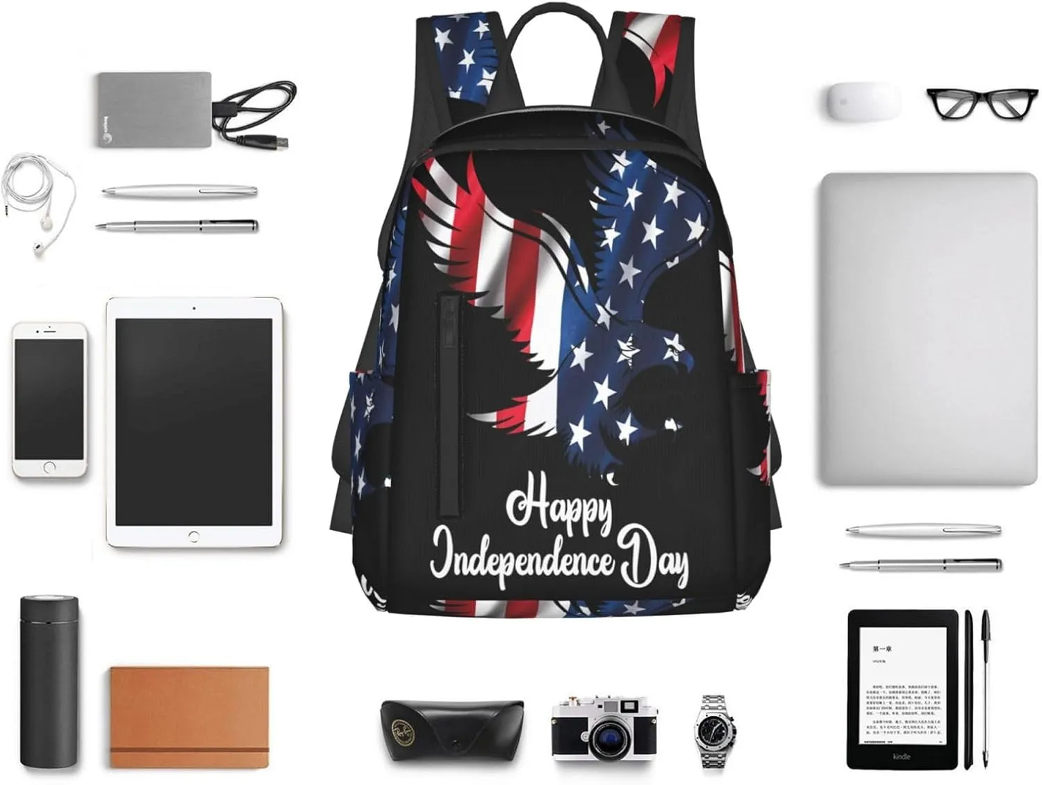 American Independence Day American Flag 1776 We The People Eagle Casual Backpacks Laptop Backpack Outdoor Travel Rucksack Sport Carry-On Daypack Lightweight Bag with Multi-Pockets
