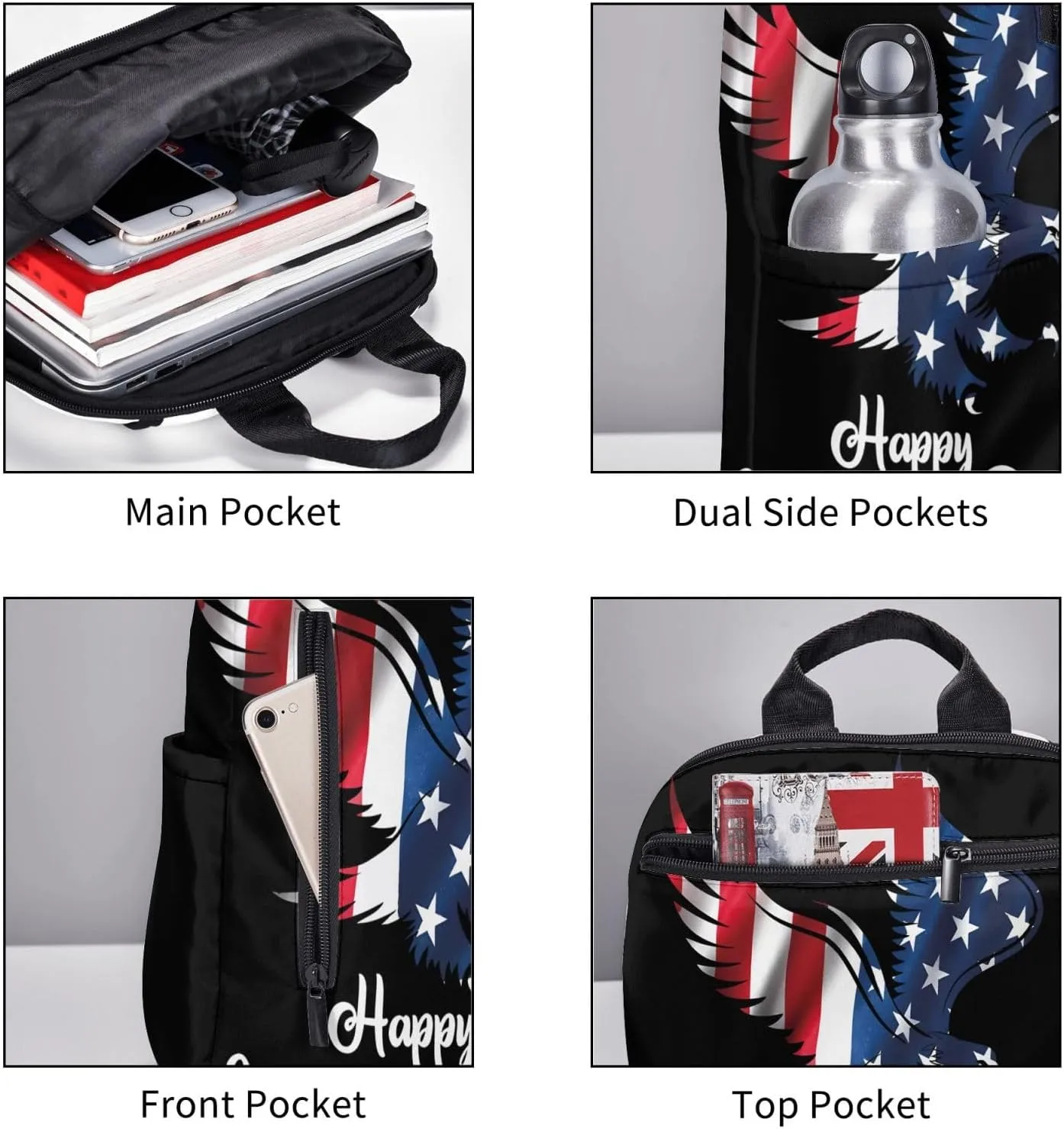 American Independence Day American Flag 1776 We The People Eagle Casual Backpacks Laptop Backpack Outdoor Travel Rucksack Sport Carry-On Daypack Lightweight Bag with Multi-Pockets