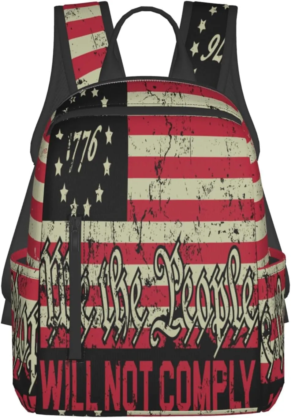 American Independence Day American Flag 1776 We The People I Will Not Comply Casual Backpacks Laptop Backpack Outdoor Travel Rucksack Sport Carry-On Daypack Lightweight Bag with Multi-Pockets