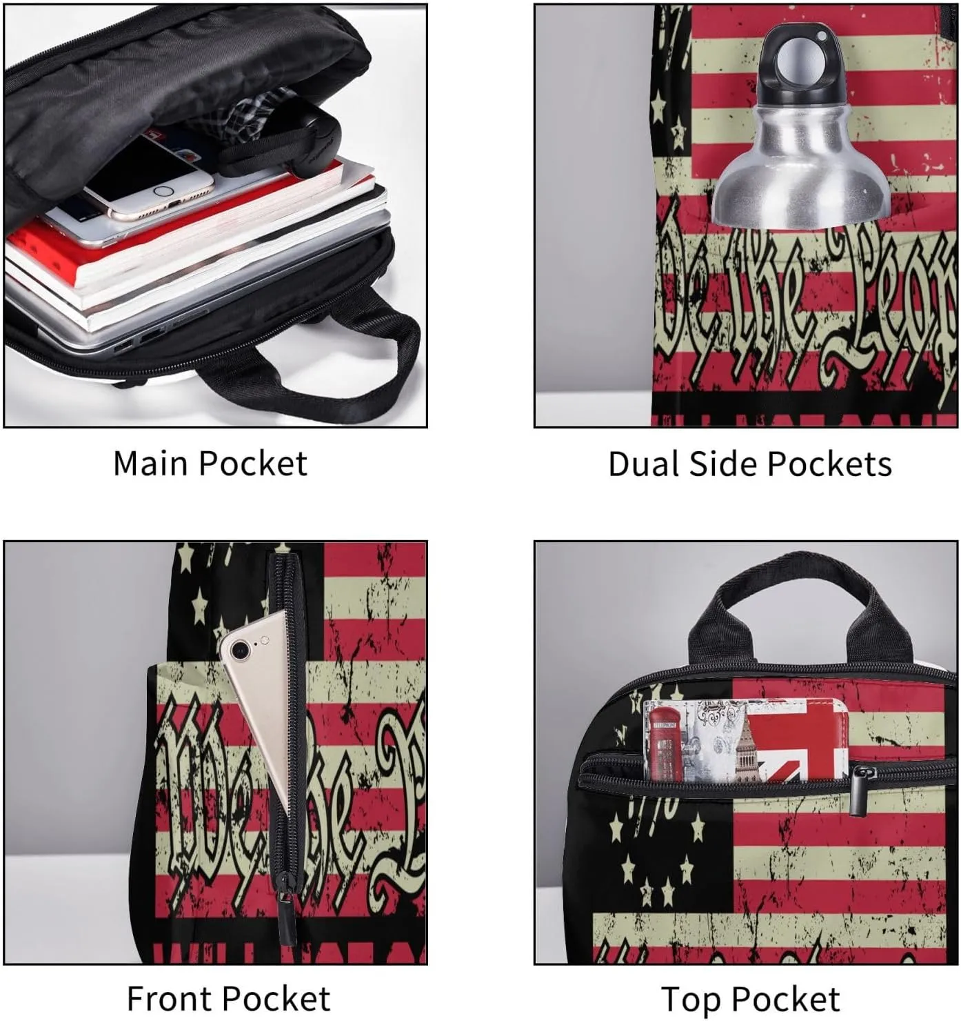 American Independence Day American Flag 1776 We The People I Will Not Comply Casual Backpacks Laptop Backpack Outdoor Travel Rucksack Sport Carry-On Daypack Lightweight Bag with Multi-Pockets