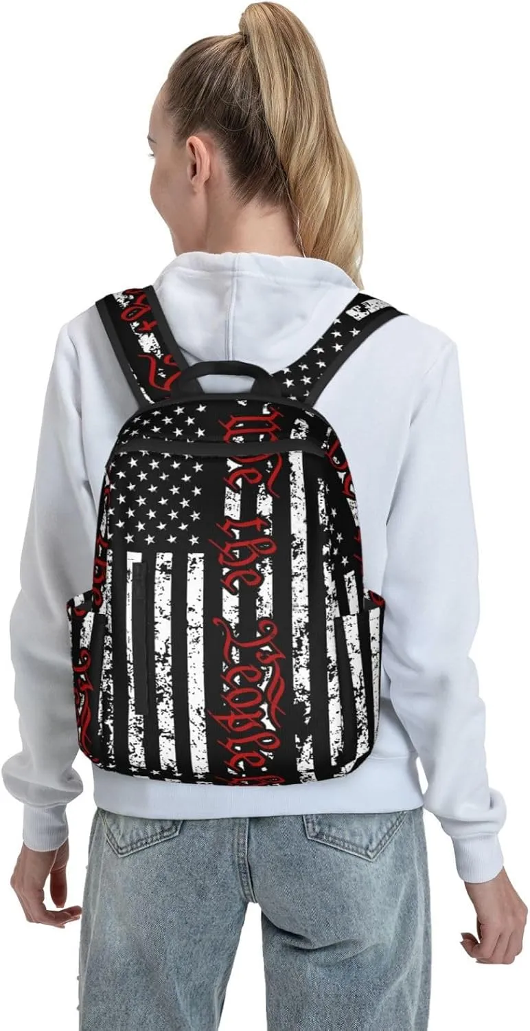 American Independence Day American Flag We the People 1776 Casual Backpacks Laptop Backpack Outdoor Travel Rucksack Sport Carry-On Daypack Lightweight Bag with Multi-Pockets