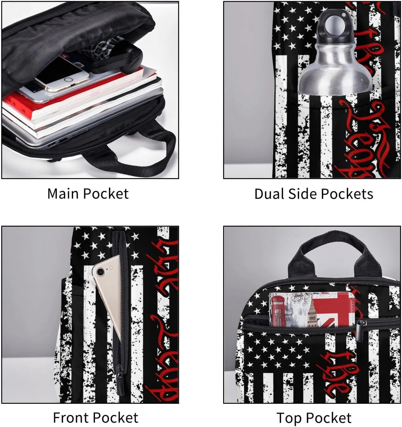 American Independence Day American Flag We the People 1776 Casual Backpacks Laptop Backpack Outdoor Travel Rucksack Sport Carry-On Daypack Lightweight Bag with Multi-Pockets