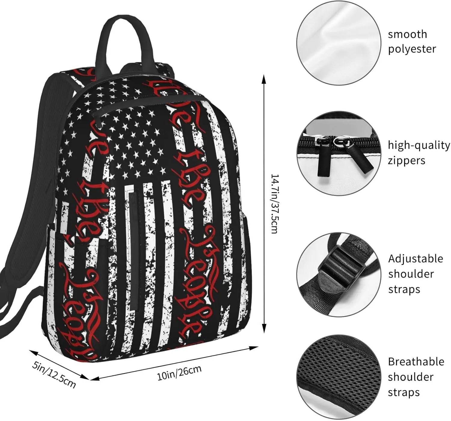American Independence Day American Flag We the People 1776 Casual Backpacks Laptop Backpack Outdoor Travel Rucksack Sport Carry-On Daypack Lightweight Bag with Multi-Pockets
