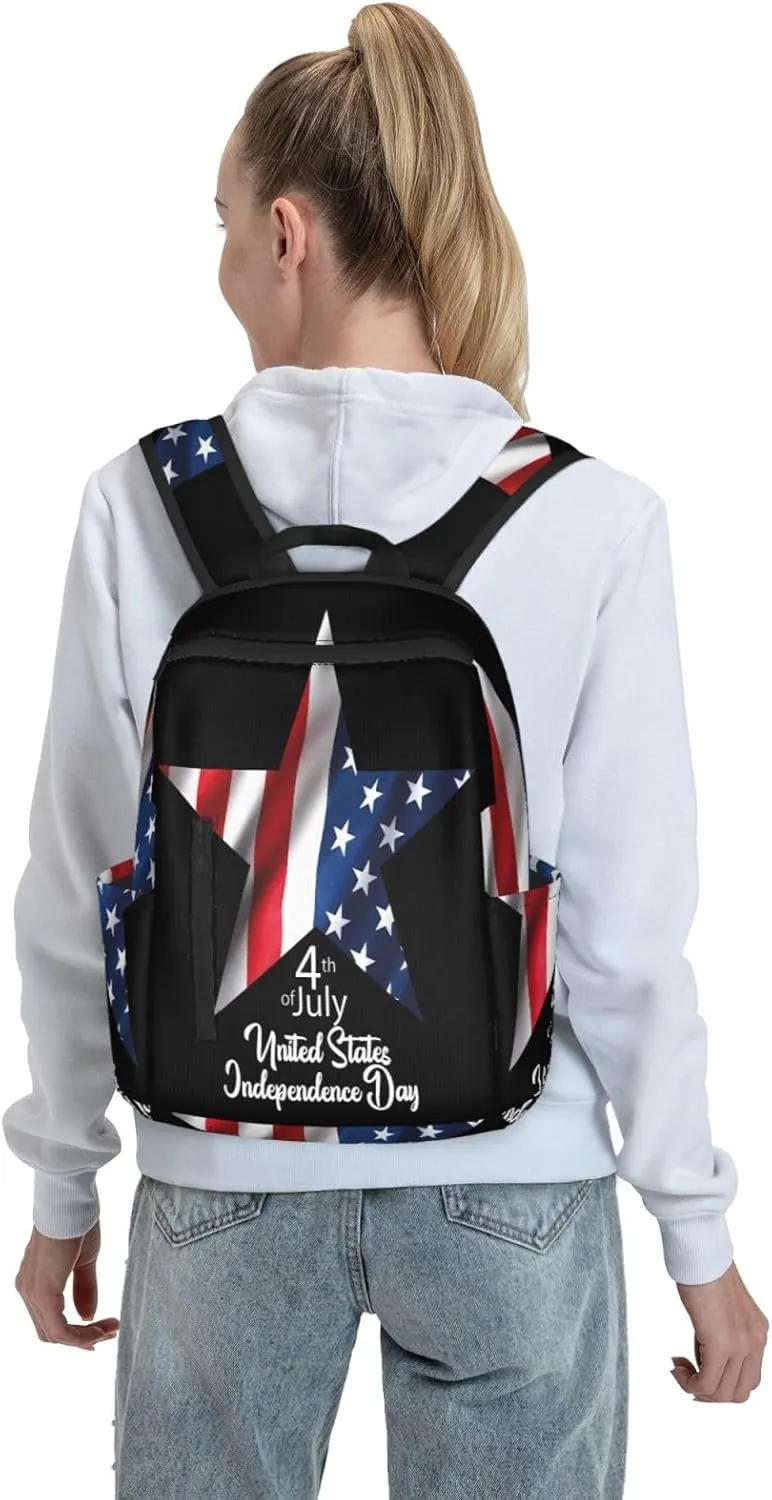 American Independence Day Star American Flag Casual Backpacks Laptop Backpack Outdoor Travel Rucksack Sport Carry-On Daypack Lightweight Bag with Multi-Pockets