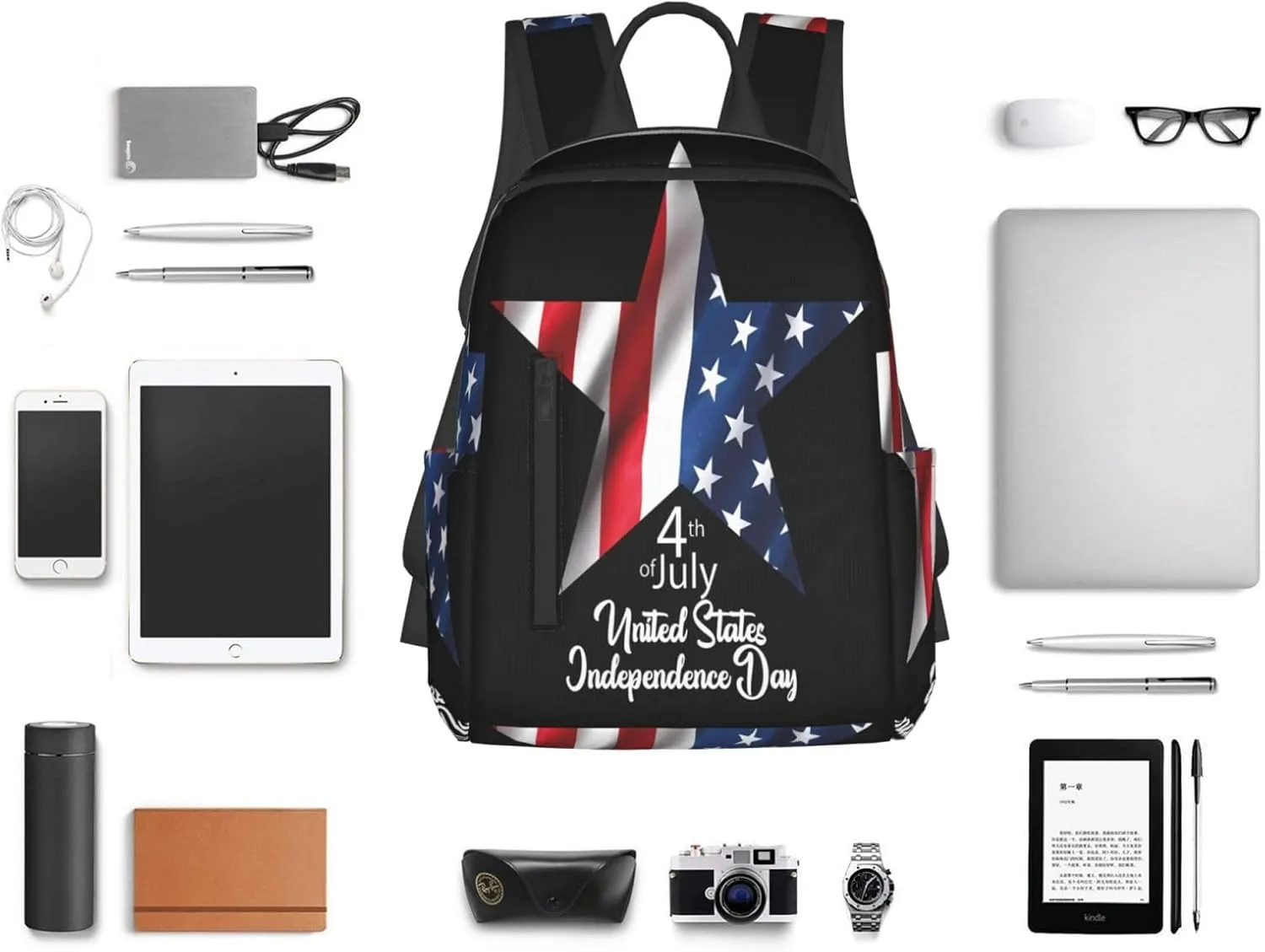American Independence Day Star American Flag Casual Backpacks Laptop Backpack Outdoor Travel Rucksack Sport Carry-On Daypack Lightweight Bag with Multi-Pockets