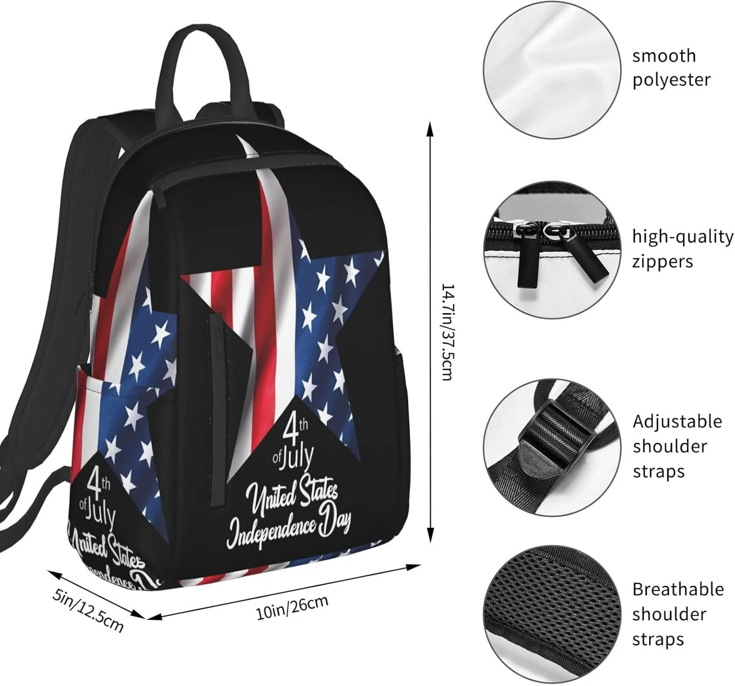 American Independence Day Star American Flag Casual Backpacks Laptop Backpack Outdoor Travel Rucksack Sport Carry-On Daypack Lightweight Bag with Multi-Pockets